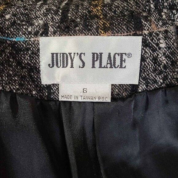 Judy's Place Blazer Black Multicolor with Oadded Shoulders Chest Size 6 - Picture 3 of 4